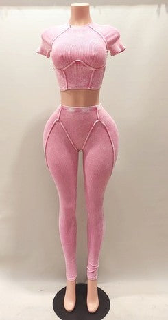 Rib Knit Short Sleeve Pants Set